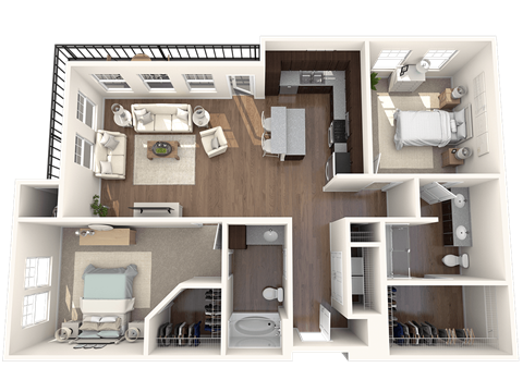 Floor plan for 2 beds, 2 baths, 1230 sqft